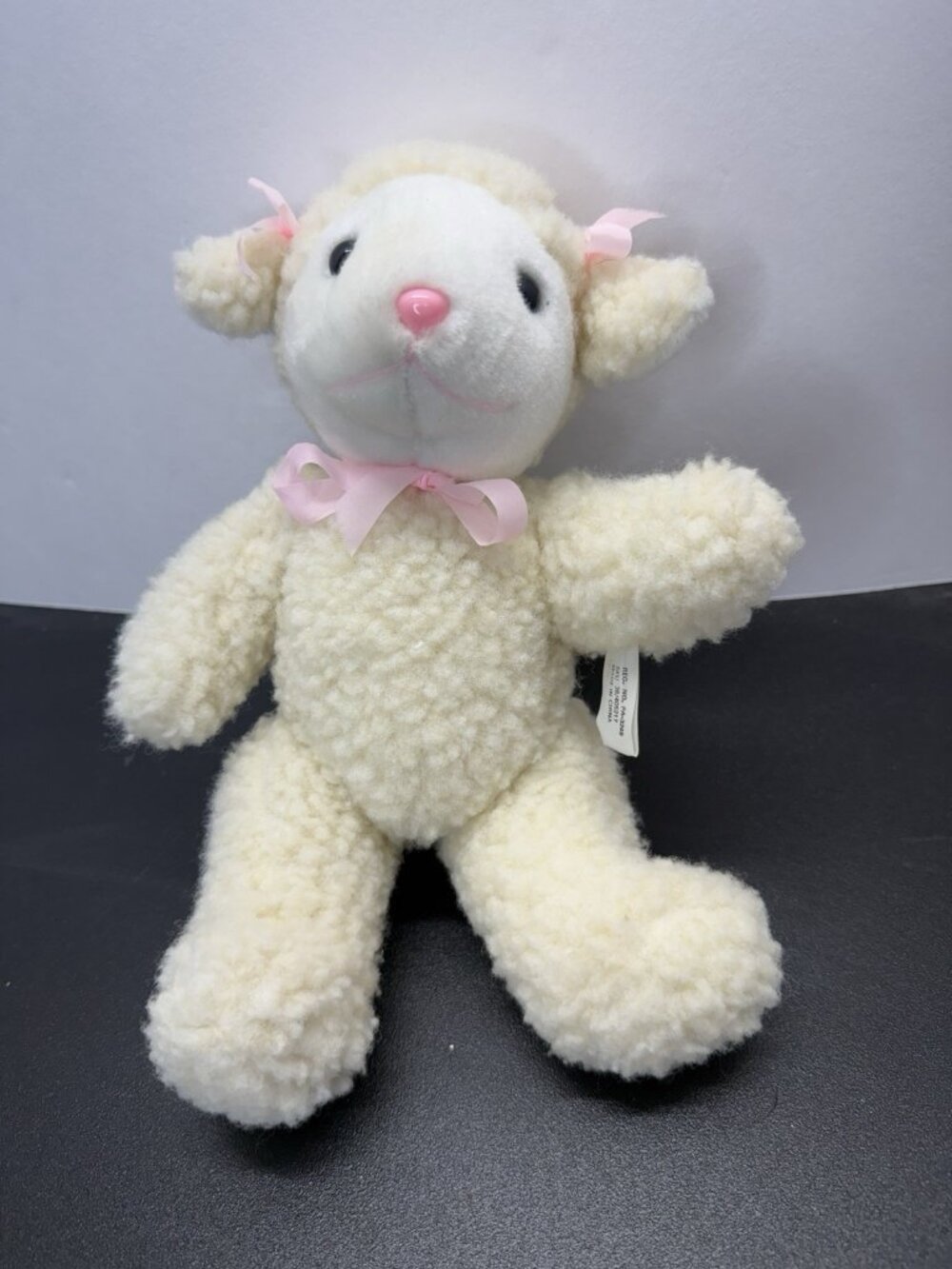Vintage Sherpa Lamb Sheep Jointed Moveable Plush Stuffed Toy 10 Inch Pink Bows